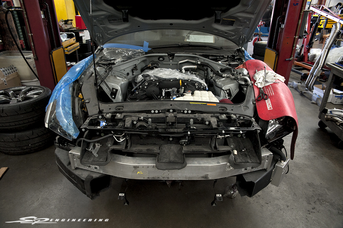 Tear down begins as the techs prep for the engine removal.