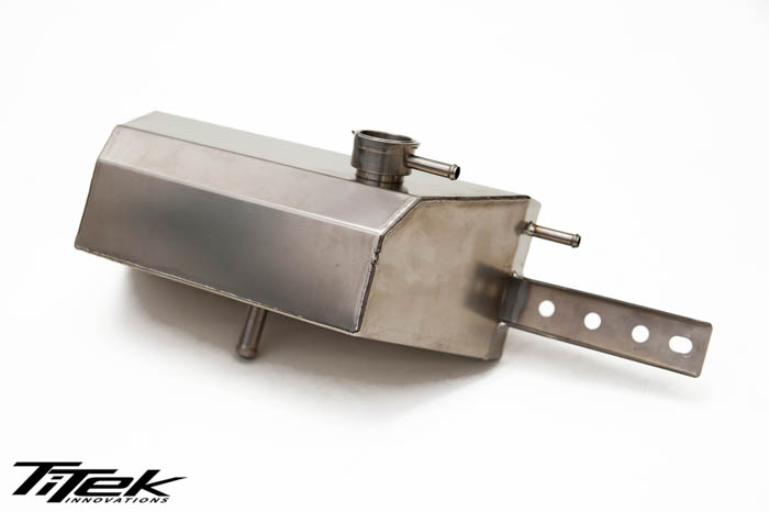 TiTek’s titanium radiator reservoir tank is a direct replacement item for your cracked or discolored factory tank. It bolts right in with no hassle and adds a whole new look in the engine bay. Unlike the factory tank, TiTek’s titanium tank will hold up to heat and vibration. • Titanium construction • 100% hand tigged • Will work with factory or aftermarket radiator cap • Direct bolt on (2009-2015 GT-R) • Baffled internal to prevent coolant from sloshing around