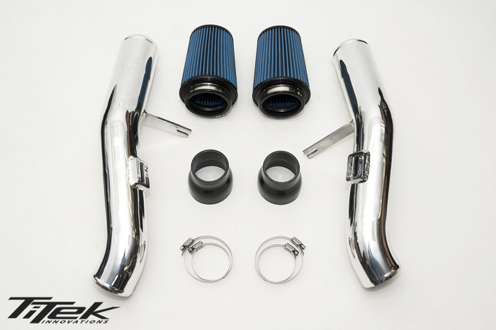 With TiTek’s 3″ polished aluminum intake kit for your Nissan GT-R you’ll be able to see significant power gains across the entire power band as well as increased turbo spool music to your ears. This kit is a direct replacement of the factory air box and does not require removal of the bumper. • (2) Polished aluminum intake pipes • (2) TiTek air filters • (2) 4 ply silicone hose • Integrated mounting bracket • Hardware • Easy installation • No bumper removal necessary