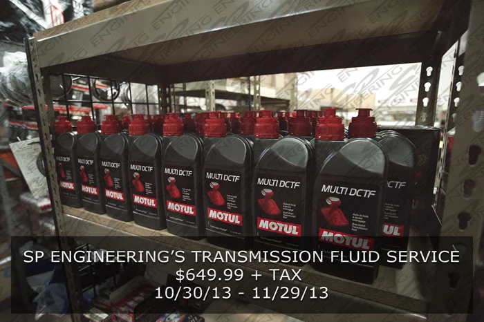 We are having an SPE Transmission Fluid Service for you guys to take advantage of starting from tomorrow morning till November 29, 2013. The price is above. So give us a call to schedule an appointment! – SP