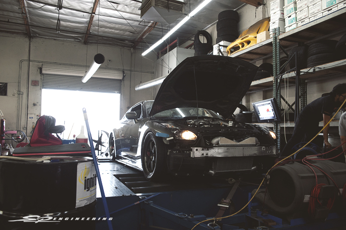 So we threw on our spare drag setup wheels with some sticky M&H tires to help achieve the power goal using the MoTeC M1 engine management.