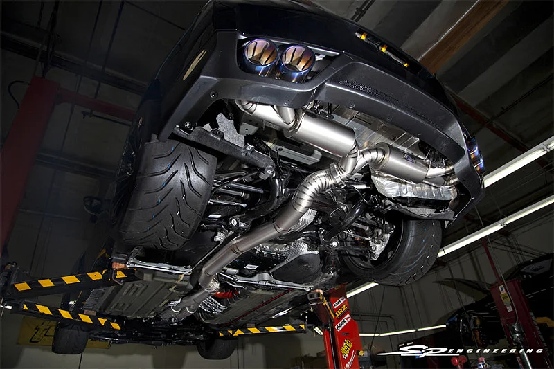 Our absolute pride and joy however, is our SPE Spec Titek 102MM Titanium Full Exhaust, which is included in the Godzilla Package. It weighs in at 27.9 lbs, roughly 30 lbs lighter than the OEM exhaust.