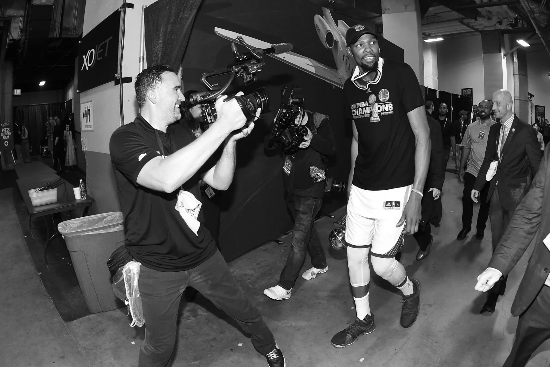 Kevin Durant going to take pictures with the championship trophy. &nbsp;Photo: Andy Bernstein