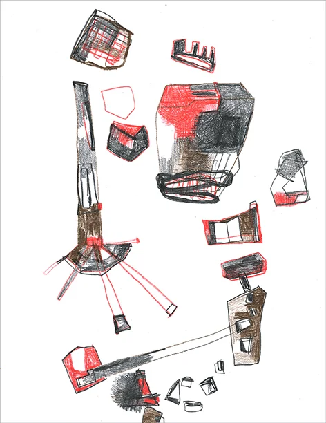 Graphite and colored pencil on paper 11.69 x 8.27 inches