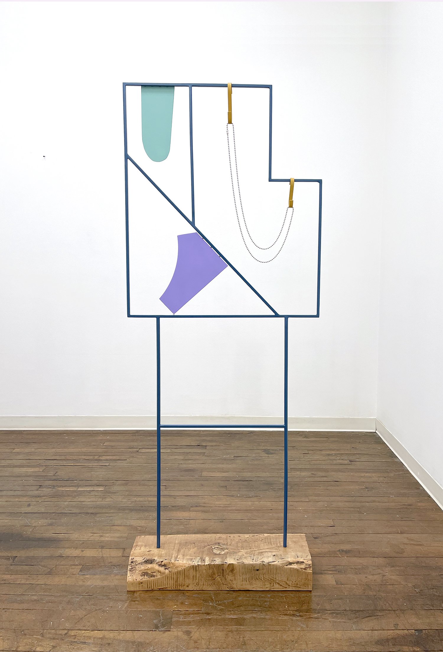  Untitled (Cosmic Fishing #1) Powder coated steel, steel, paint, magnets, ball chain, wood 72 x 28 x 8 inches 2021 