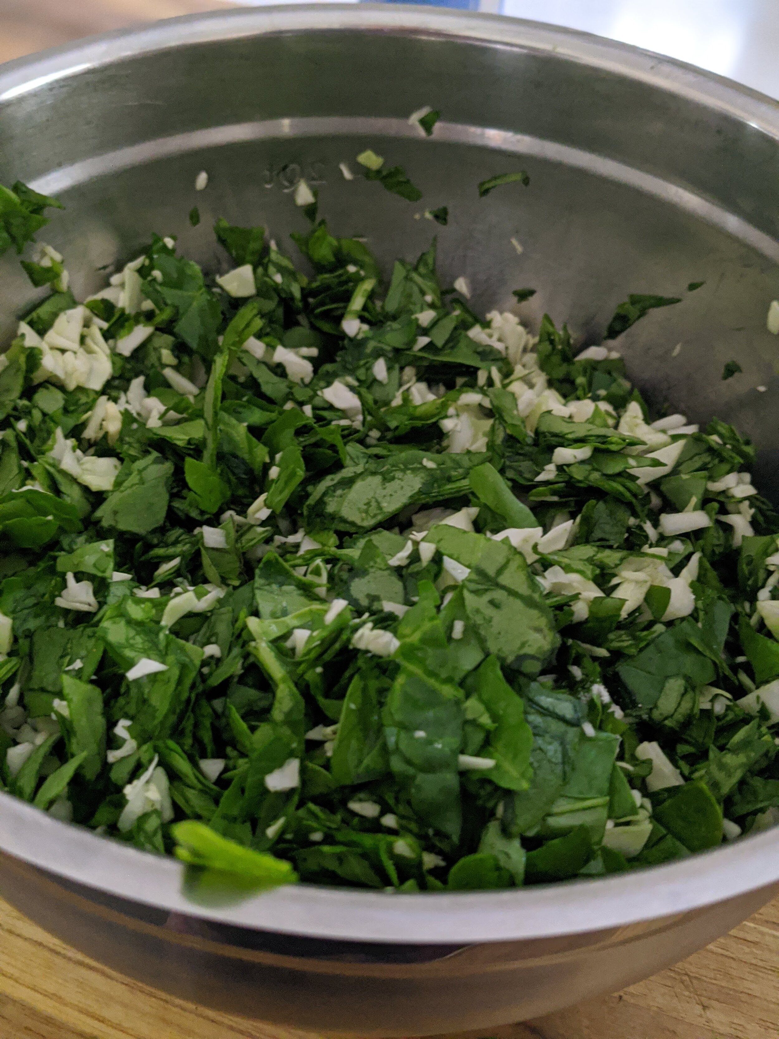 Cut cabbage and spinach - 1 cup each