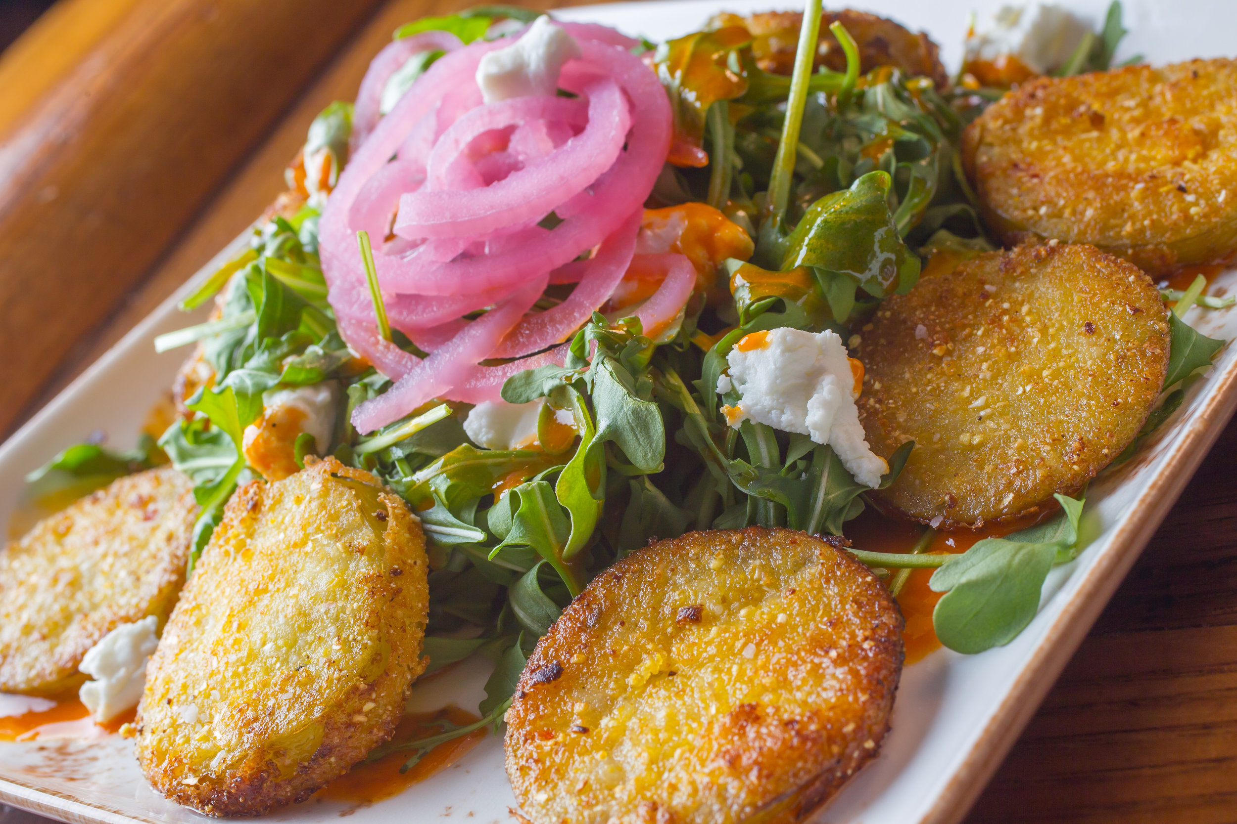 Cornmeal Fried Tomatillos & Baby Arugula