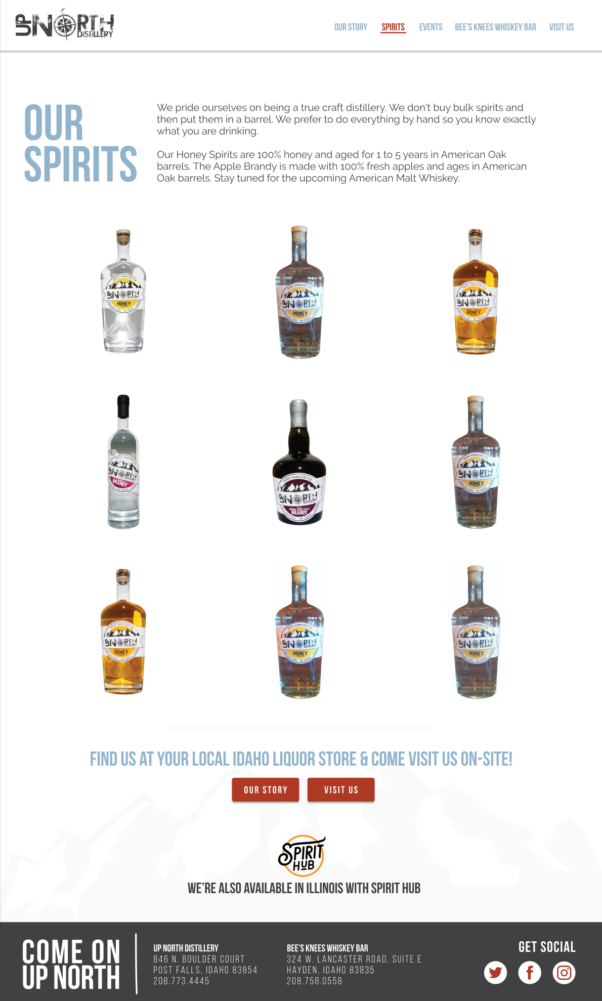 Up North Distillery products page