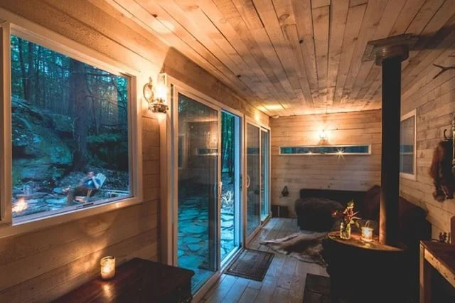 When the sun goes out the #solar lights make for a lovely atmosphere. #eco #offgrid #solar #container #catskills