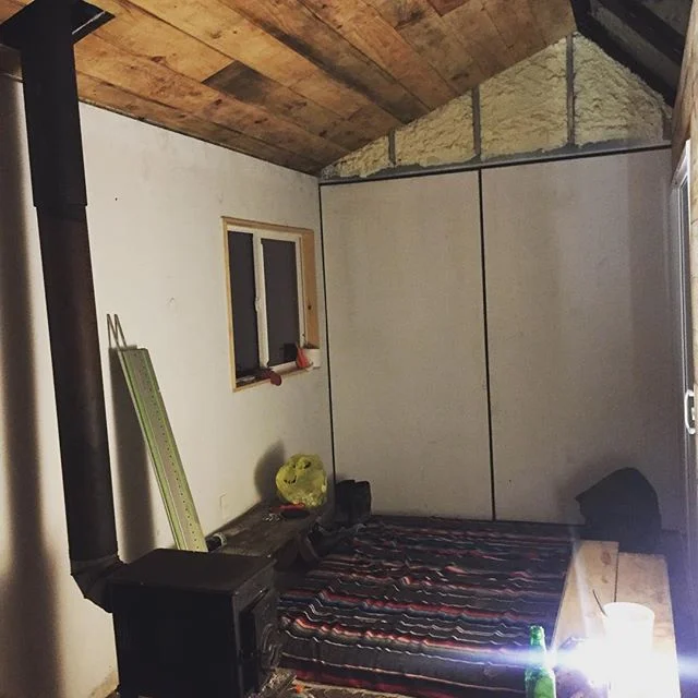 Reclaimed Catskills pine for the ceiling, covering up 3&rdquo; of closed cell foam - should be toasty this winter no matter how much snow there is.