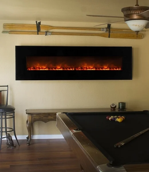 An electric fireplace is a nice way to gussy up the man cave. 