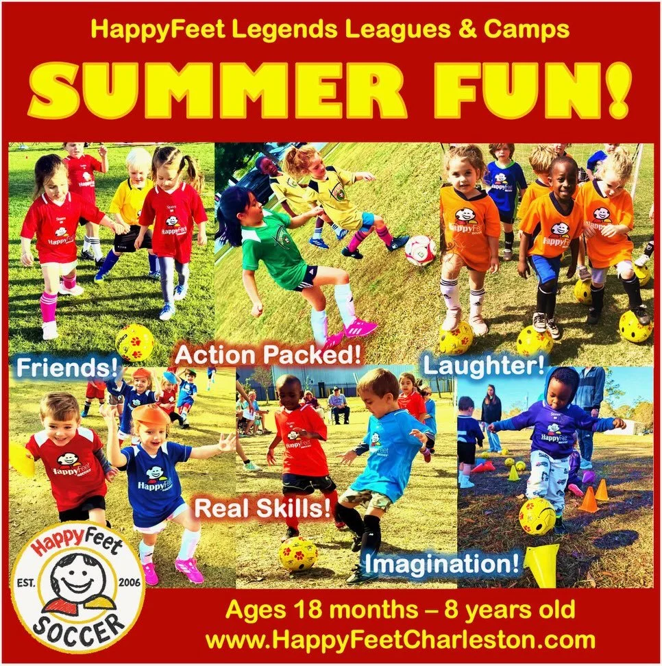 Soccer FUN! Summer Camps at Charleston Area REC Centers- Register today! 

HappyFeet Soccer is the most FUN program around! We go on silly, active adventures with Bob the soccer ball while learning new skills and laughing all the way!

⚽️Professional