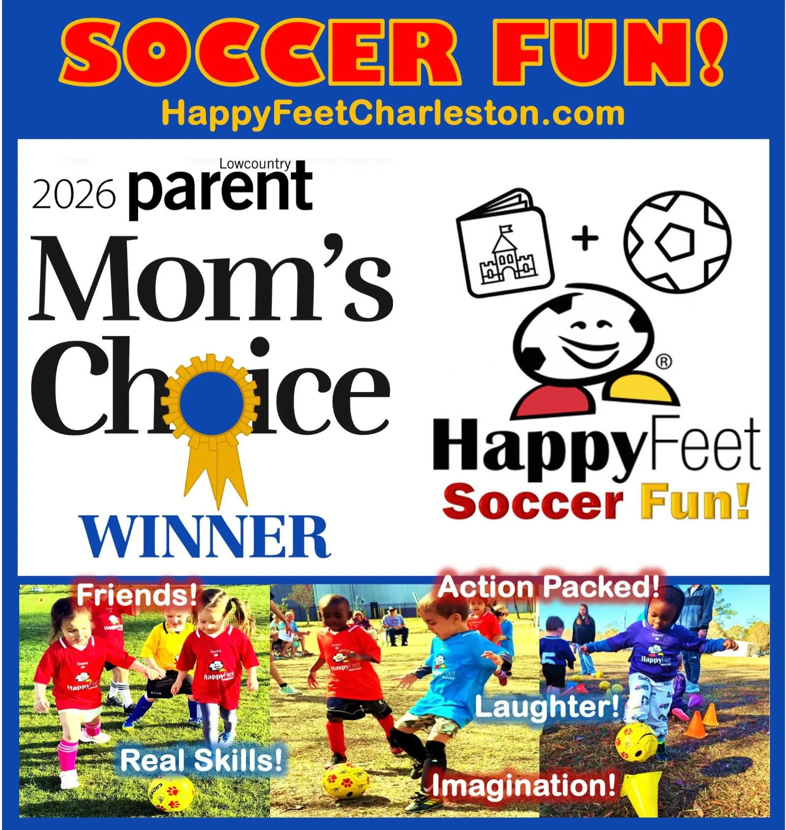Summer of HappyFeet Soccer FUN! 
☀️ ⚽️ ❤️ 😃 

Weekly Camps in June- August at Charleston Area REC Centers.

Leagues in July- August- $99 and no added registration fees. Experience the FUN! 10+ convenient locations

Free demo classes at your child&rs