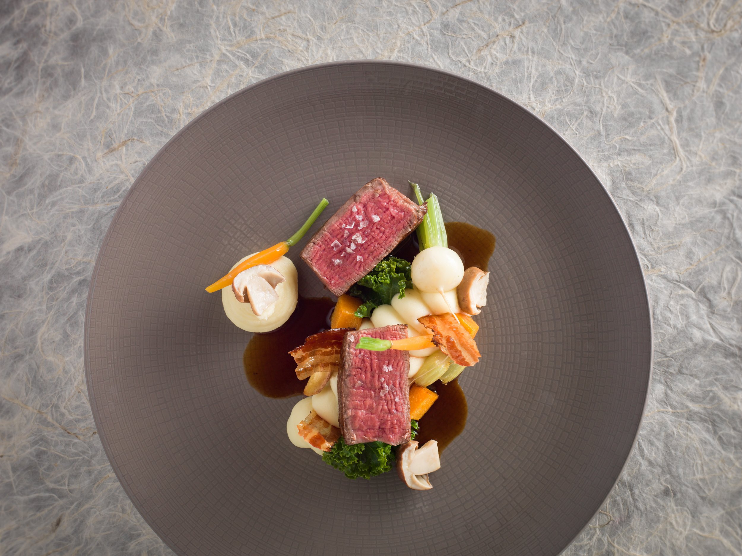 Roast Fillet of Beef with Pomme Purée, Cep Mushrooms, Crispy Pancetta and Baby Carrots-min.jpg