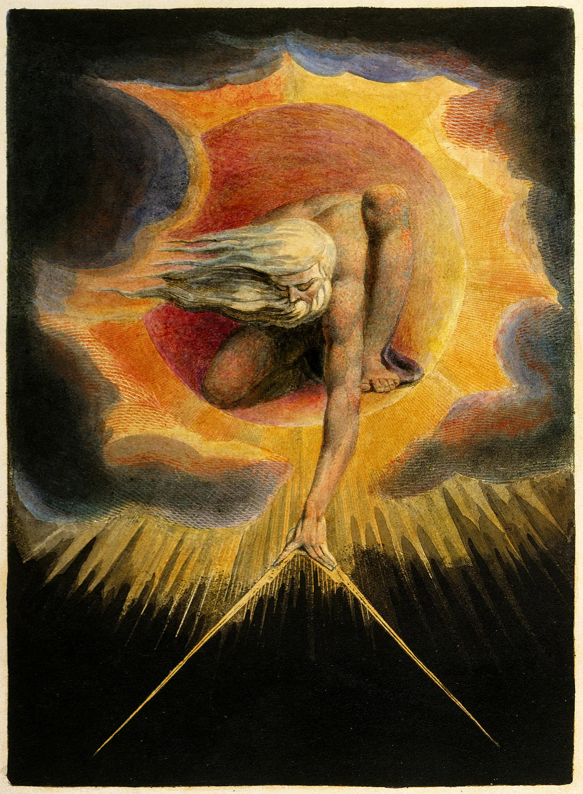 William Blake. “Ancient of Days” (relief etching with hand coloring), 1794. Fitzwilliam Museum, Cambridge University. 