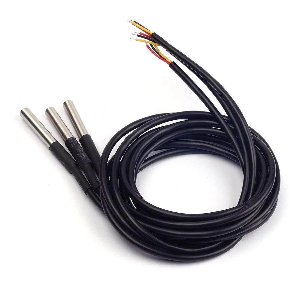Waterproof, sealed cables containing DS18B20 temperature sensors
