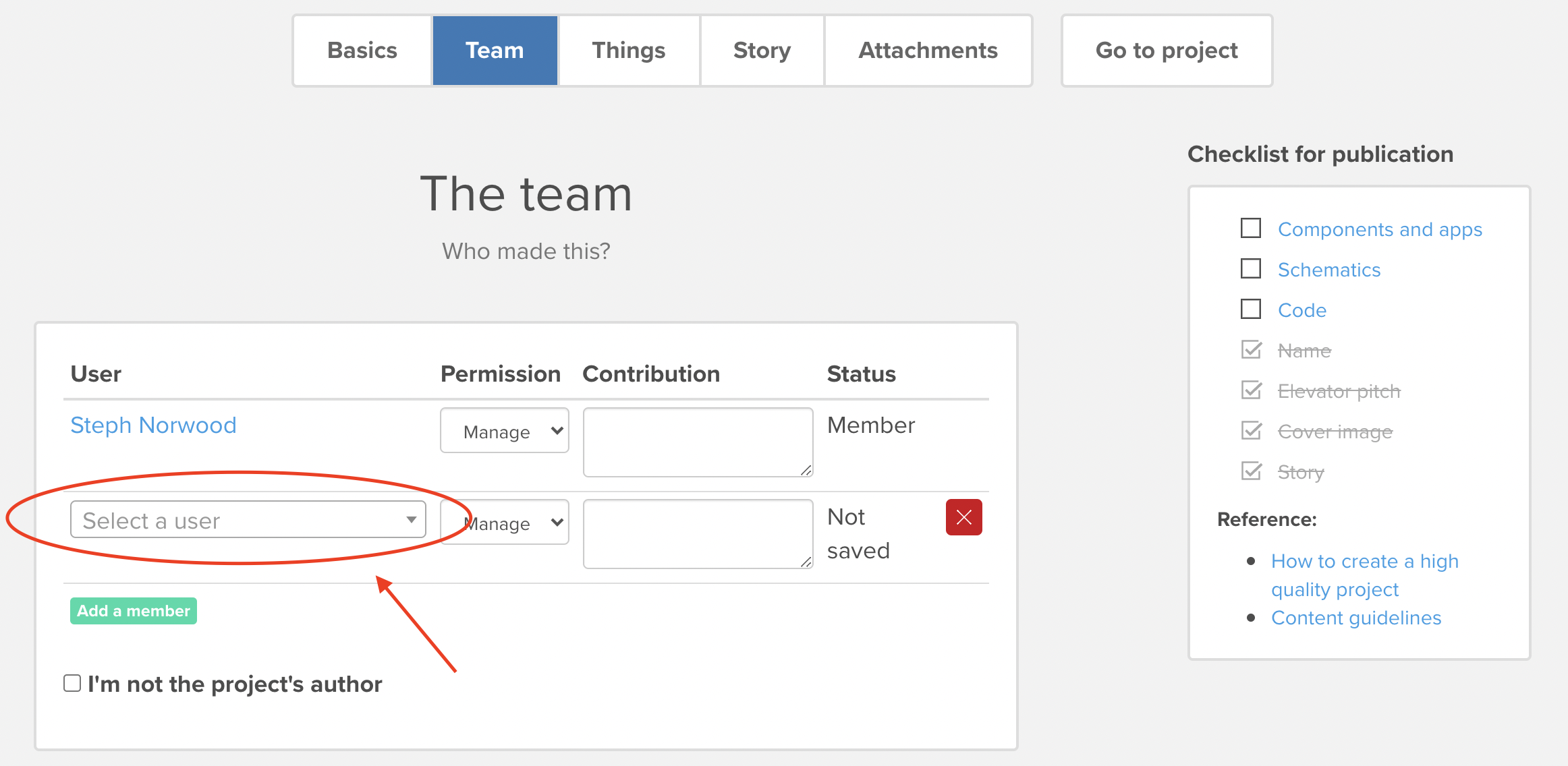 Go to the 'Team' tab and add your team members