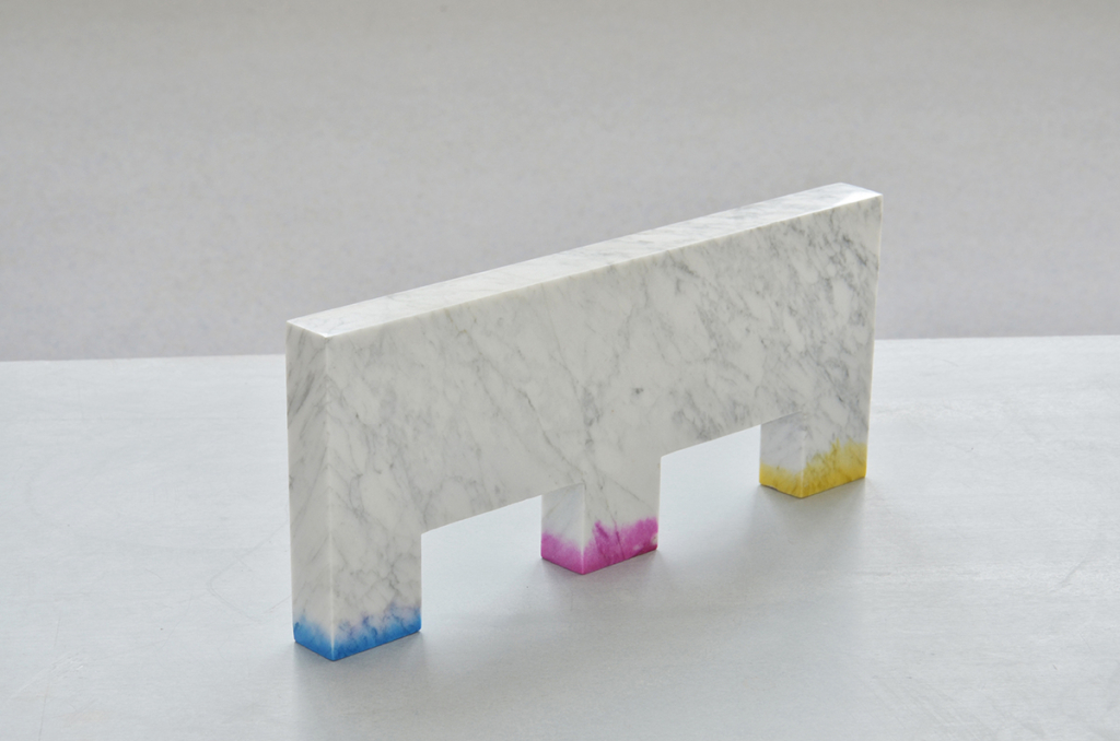  From the series  CMYK M , 2016, Carrara marble and colour ink 