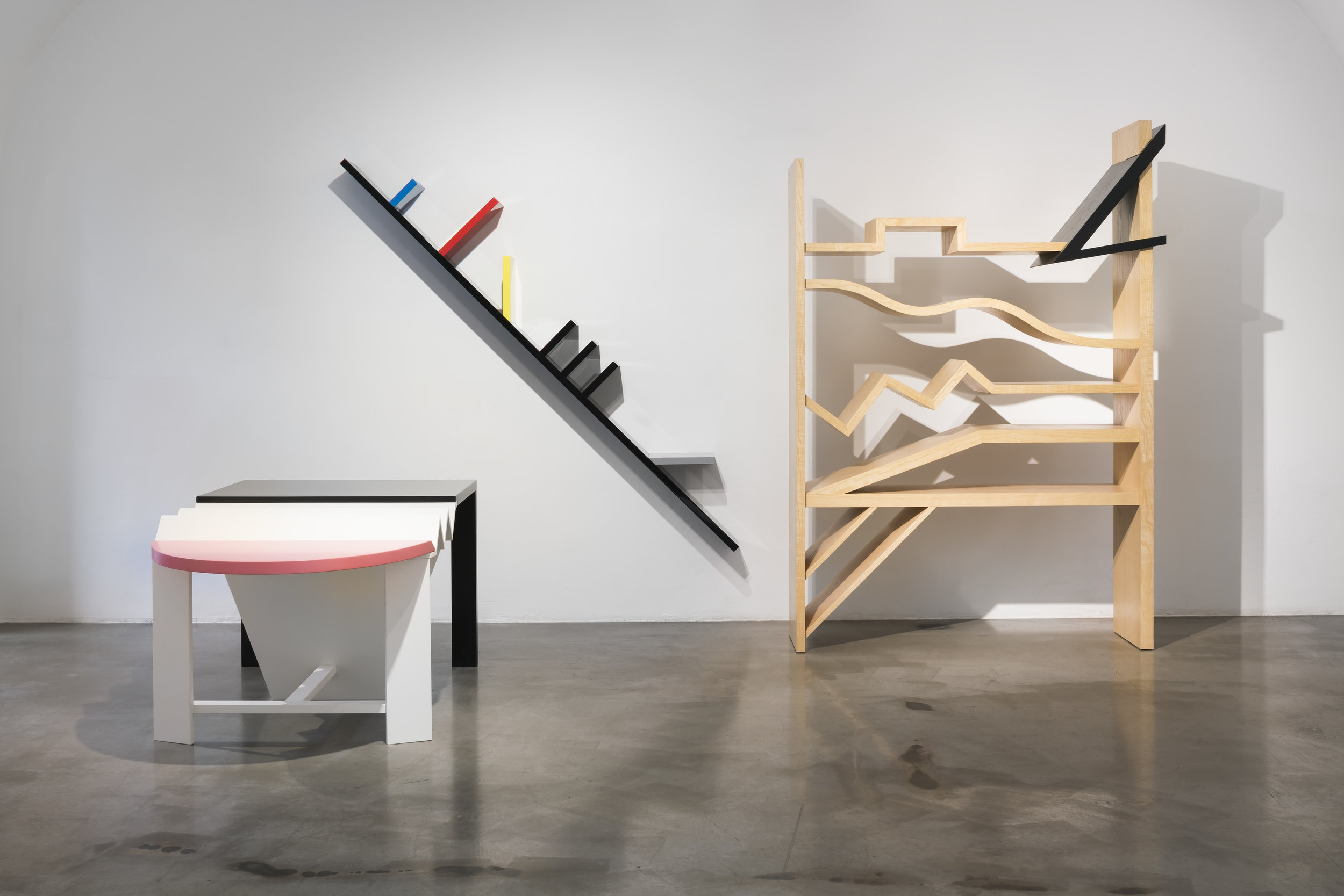  Milan Knížák’s furniture,  Family table , 1983,  Slanted Shelf , 1971-1981,  Determined Shelf , 1983 