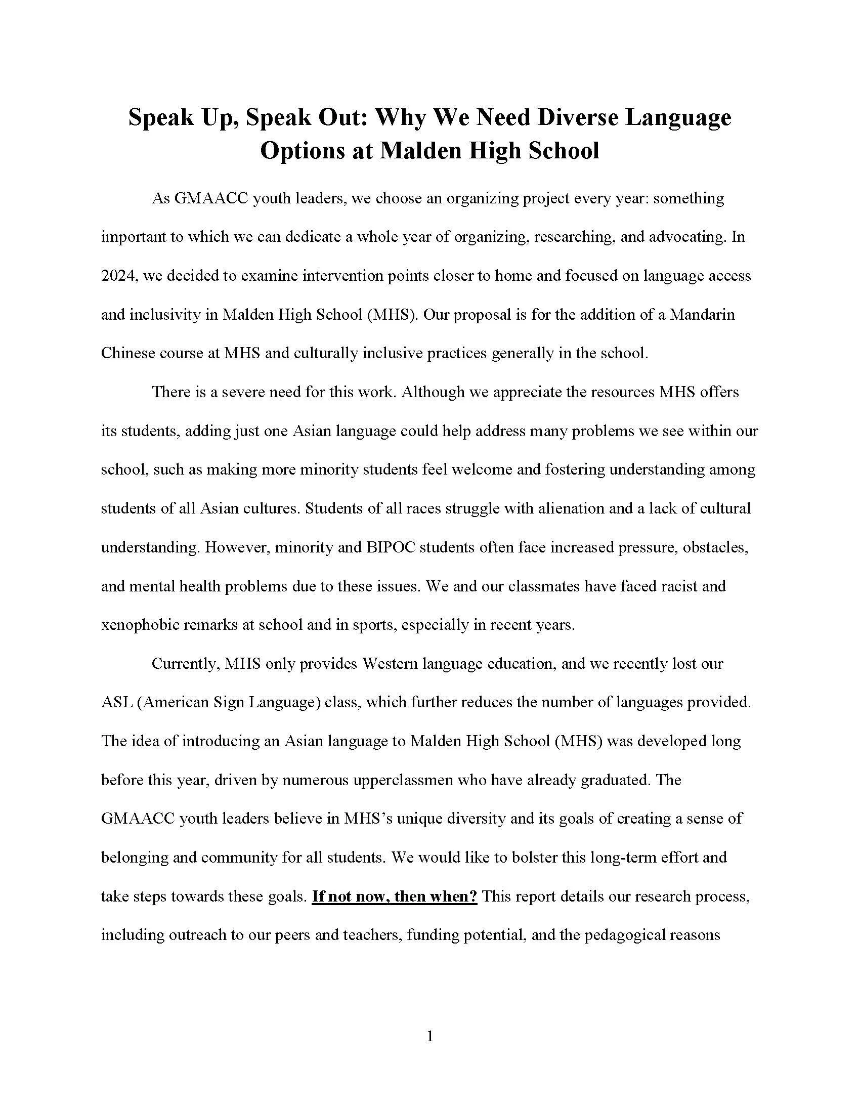 Speak Up, Speak Out: Why We Should Have Diverse Languages at Malden High School