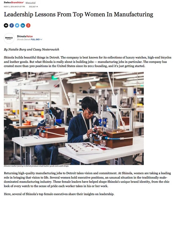Forbes - Leadership Lessons by Shinola Women