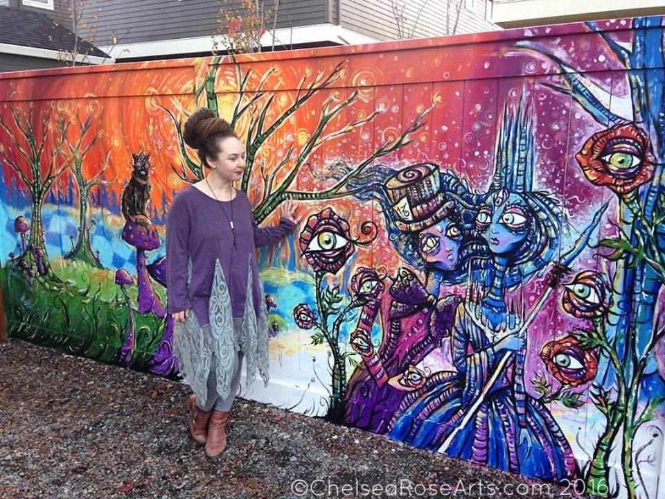 Snow Queen and Mad Hatter commissioned private residential mural in Portland Oregon 2016