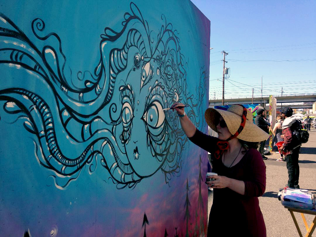 8'x10' live painting mural panel done for Taylor Electric Project, Portland OR 2018