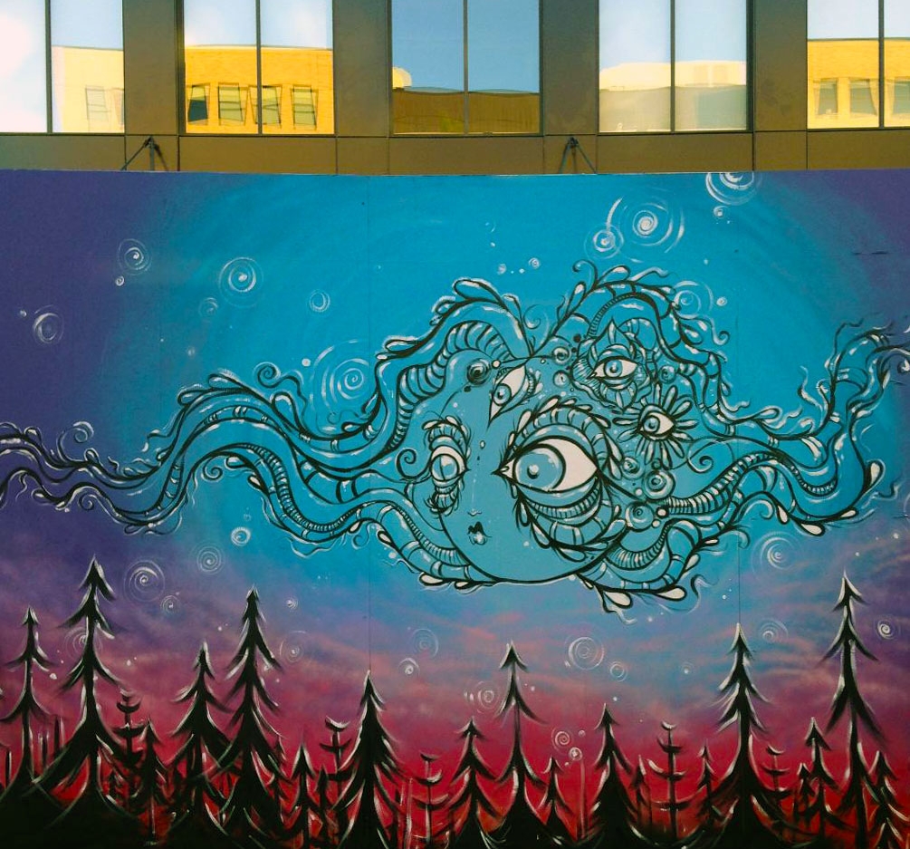 8'x10' live painting mural panel done for Taylor Electric Project, Portland OR 2018