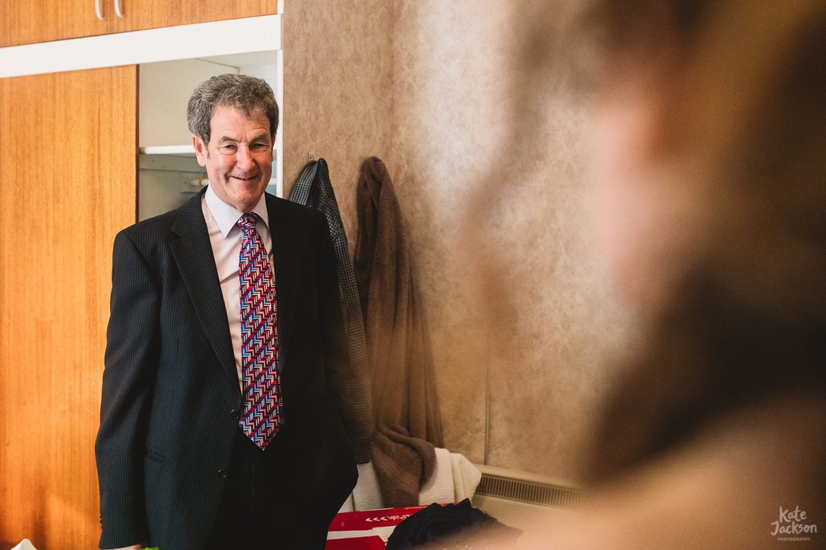 Father sees bride for first time at Fun Festival Wedding in Scotland