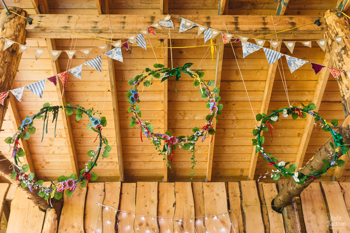 DIY festival wedding decorations hula hoop and bunting | Kate Jackson Photography 