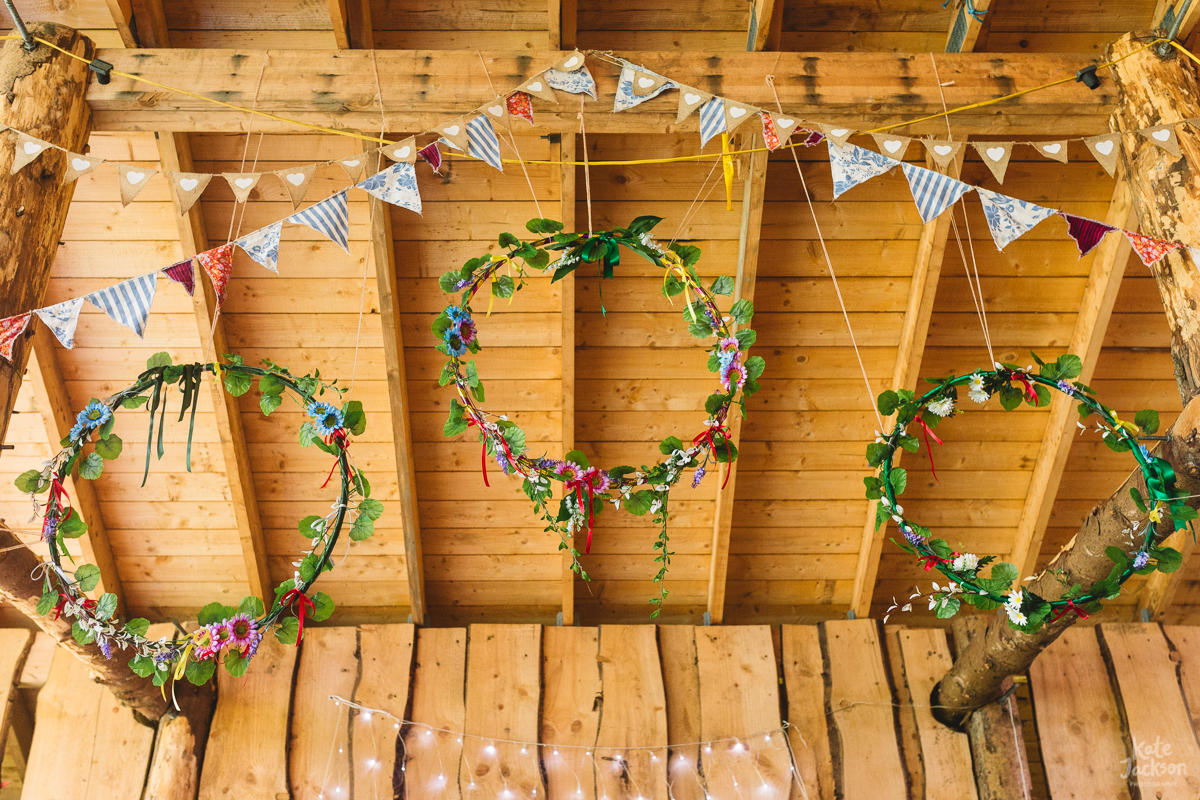 DIY festival wedding decorations hula hoop and bunting | Kate Jackson Photography