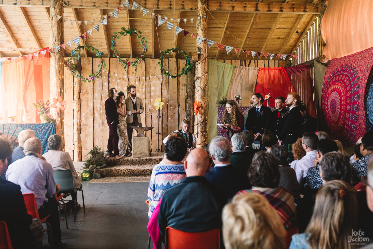 Relaxed Festival Wedding Ceremony in Barn | Kate Jackson Photography