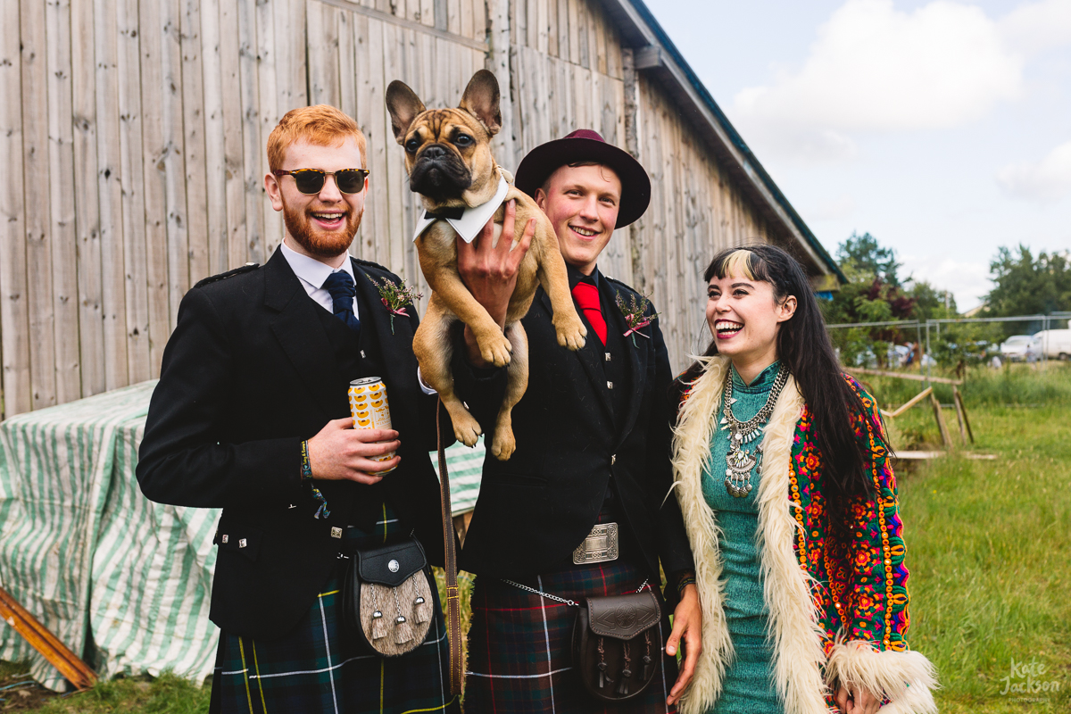 Dogs at DIY Festival Wedding in Scotland