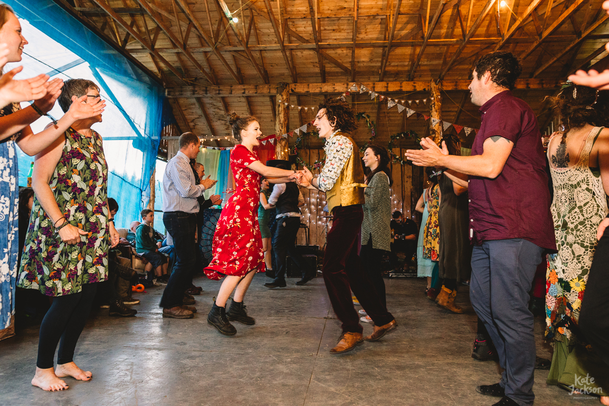 Crazy fun ceilidh dancing at Knockengorroch Wedding | Kate Jackson Photography