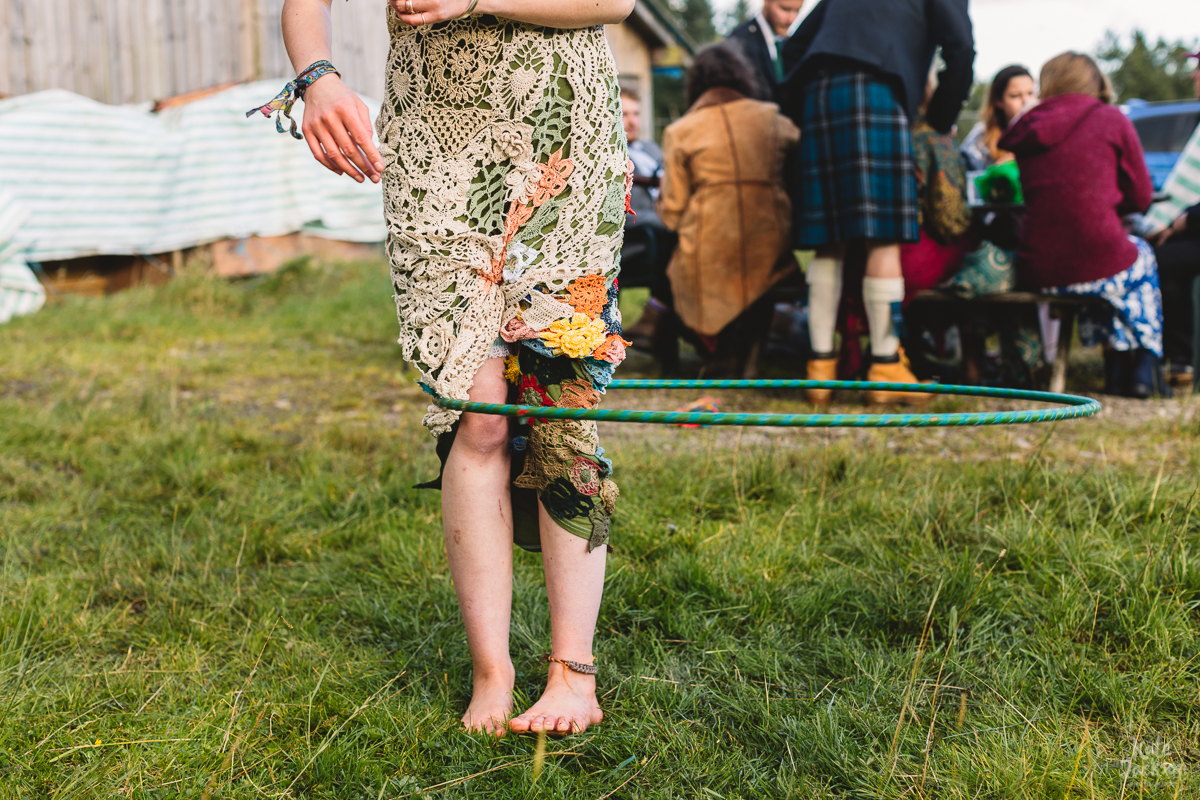 Bride hula hoop at DIY festival wedding in Scotland | Kate Jackson Photography