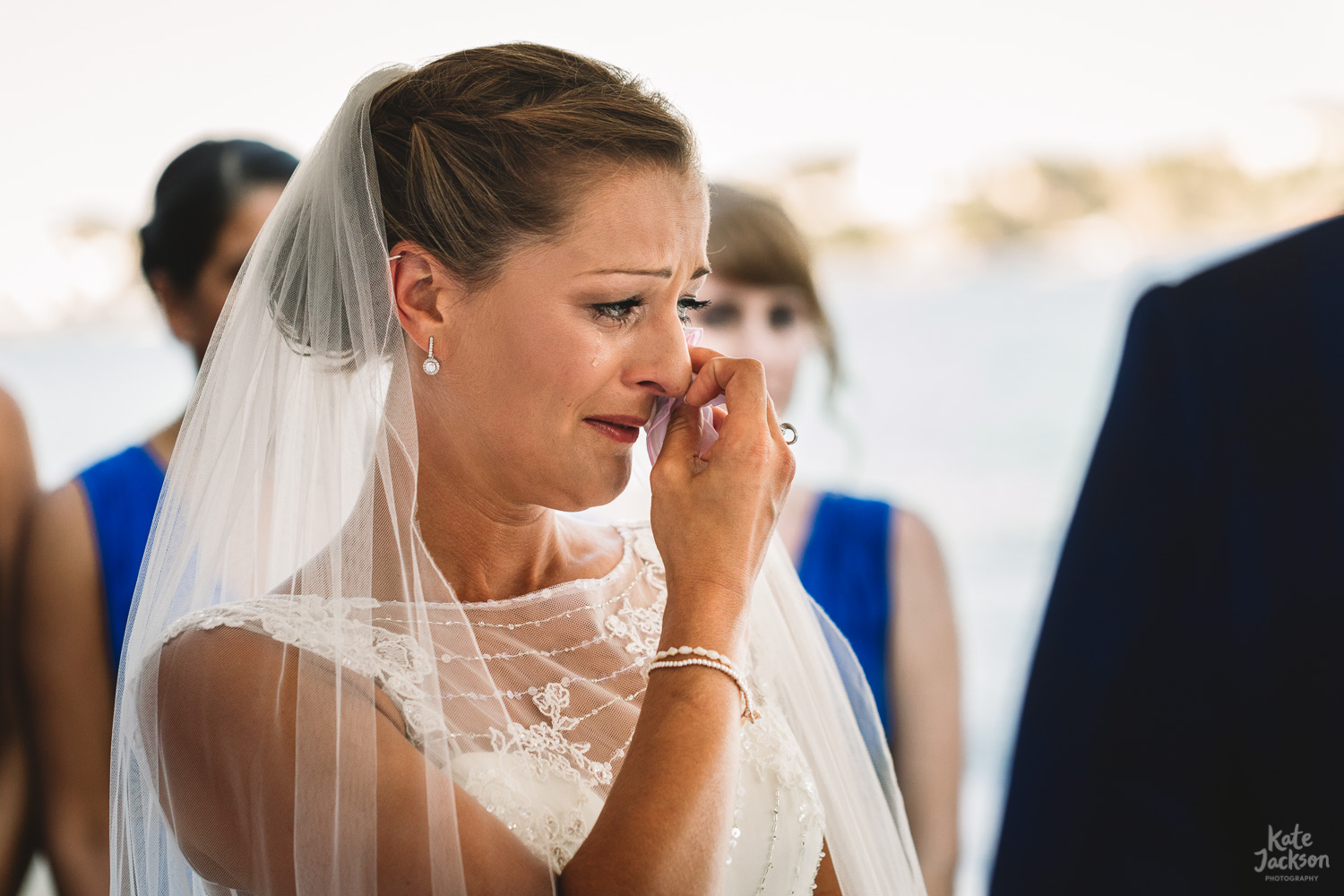 Emotional readings at relaxed beach wedding in Skiathos, Greece