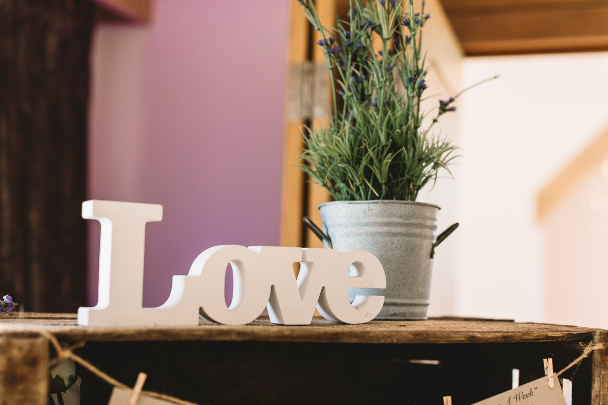 DIY Love lettering and rustic plan at Hyde Barn Weddings