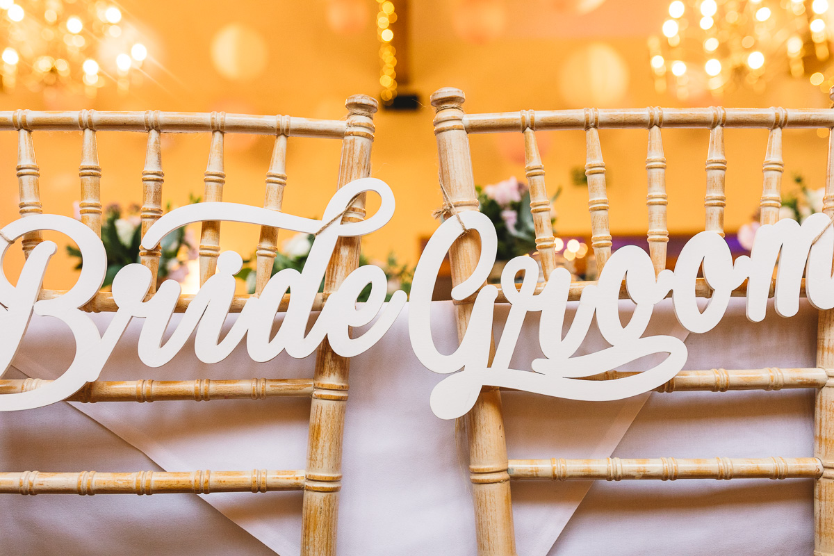 Bride and Groom Signage for Wedding chairs at Fun DIY Wedding