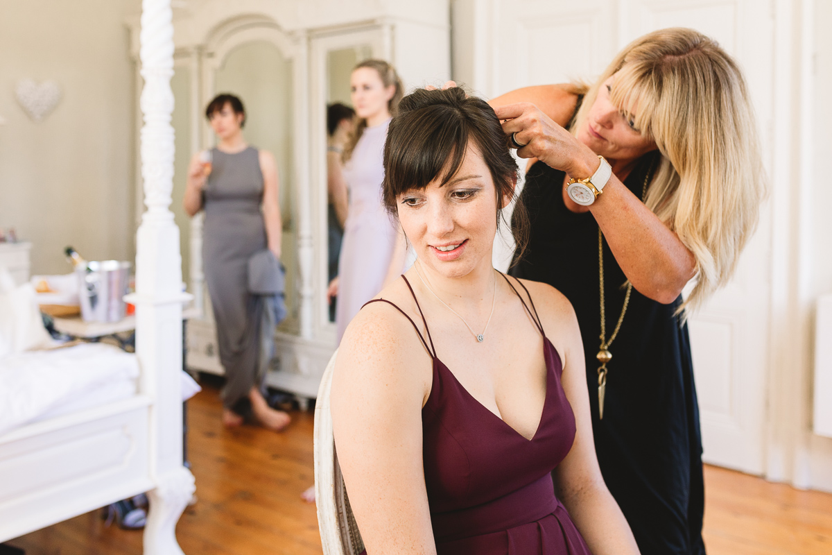 Boho bridesmaid at French chateau wedding