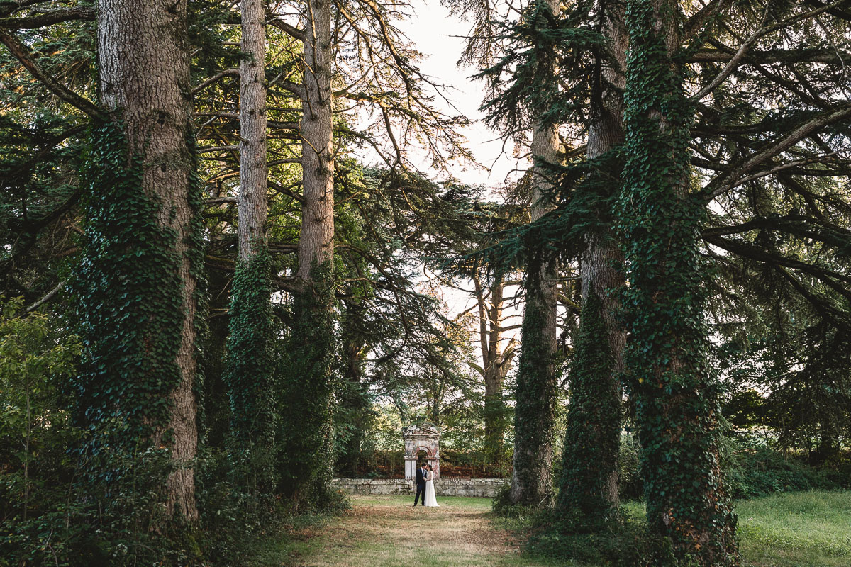 Magical rustic woodland at outdoor wedding in France