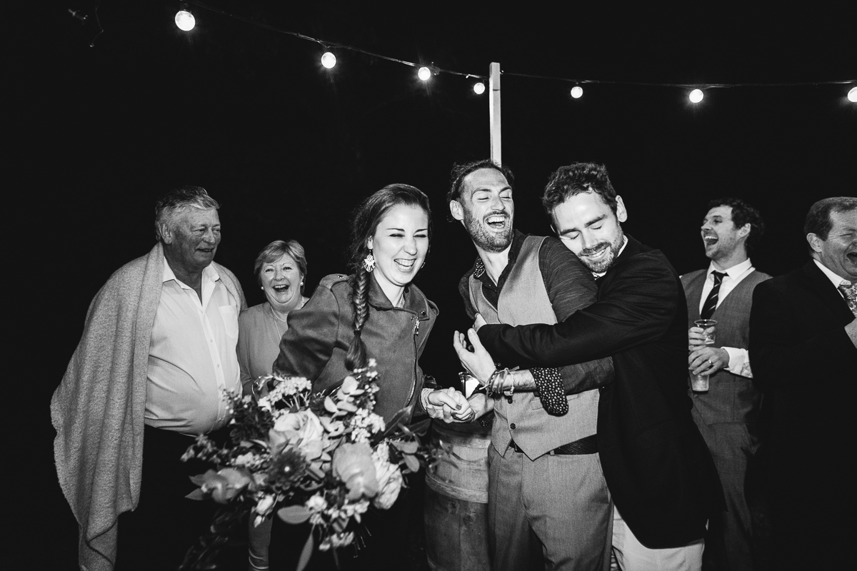 Fun bouquet toss at french chateau wedding