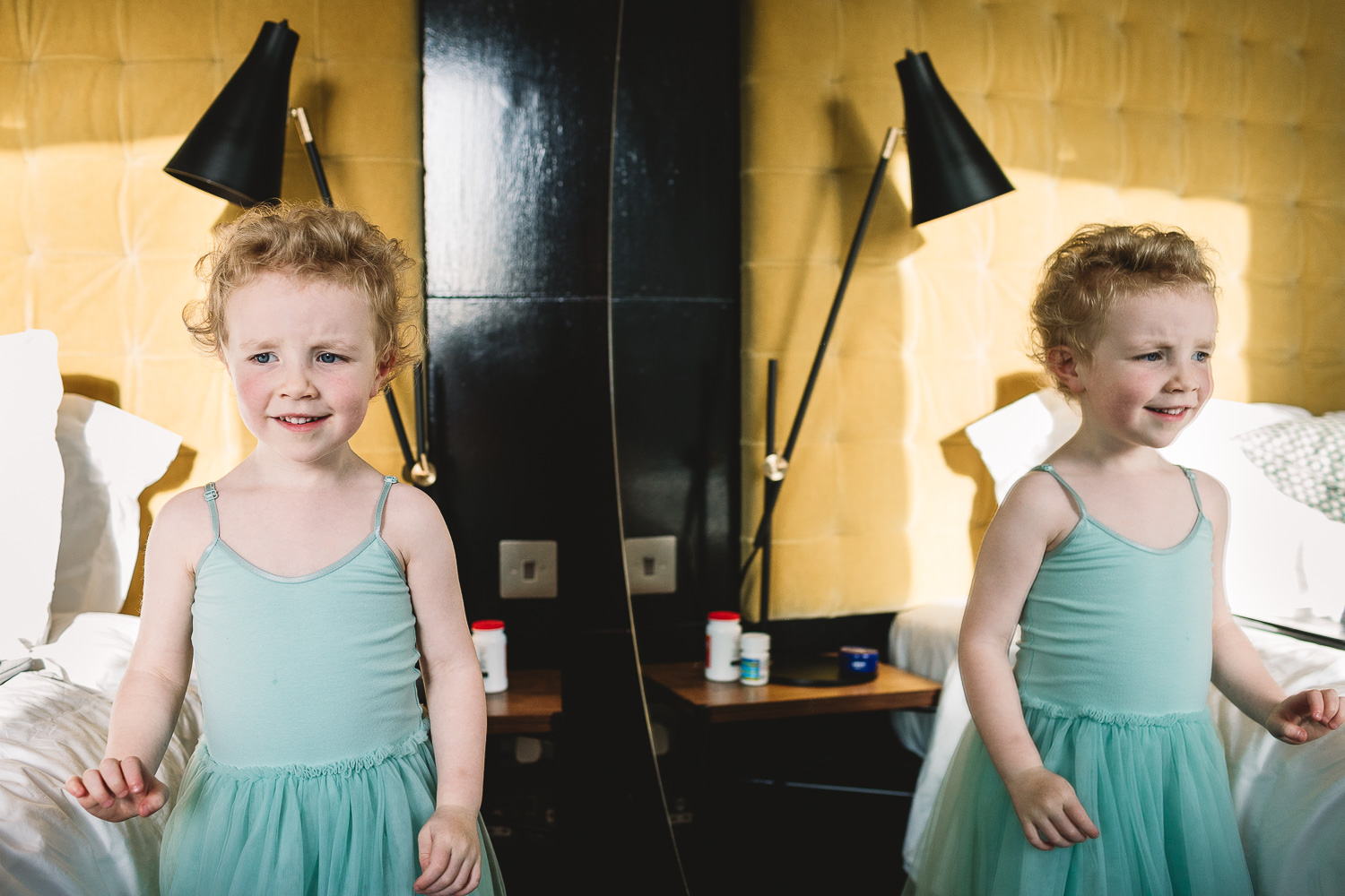 Flower girl in mirror at Hoxton Hotel