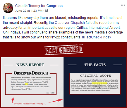 NY-22 Minute: Tenney's Social Media Series Criticizes News Media By Luke Perry