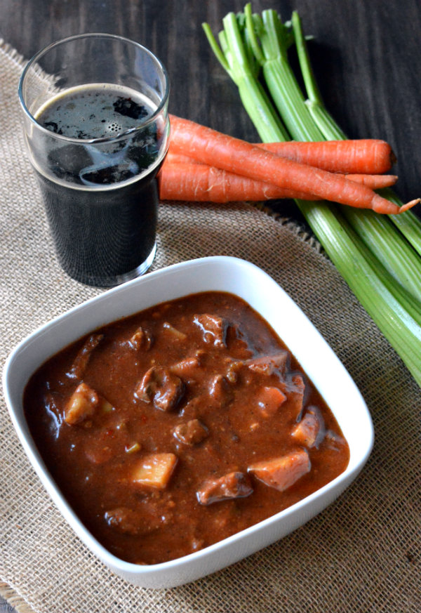 Hearty Beef Stew Simmered in Smoked Porter. If you are not a fan of stew, this recipe will change your mind! |CaretoPair.com