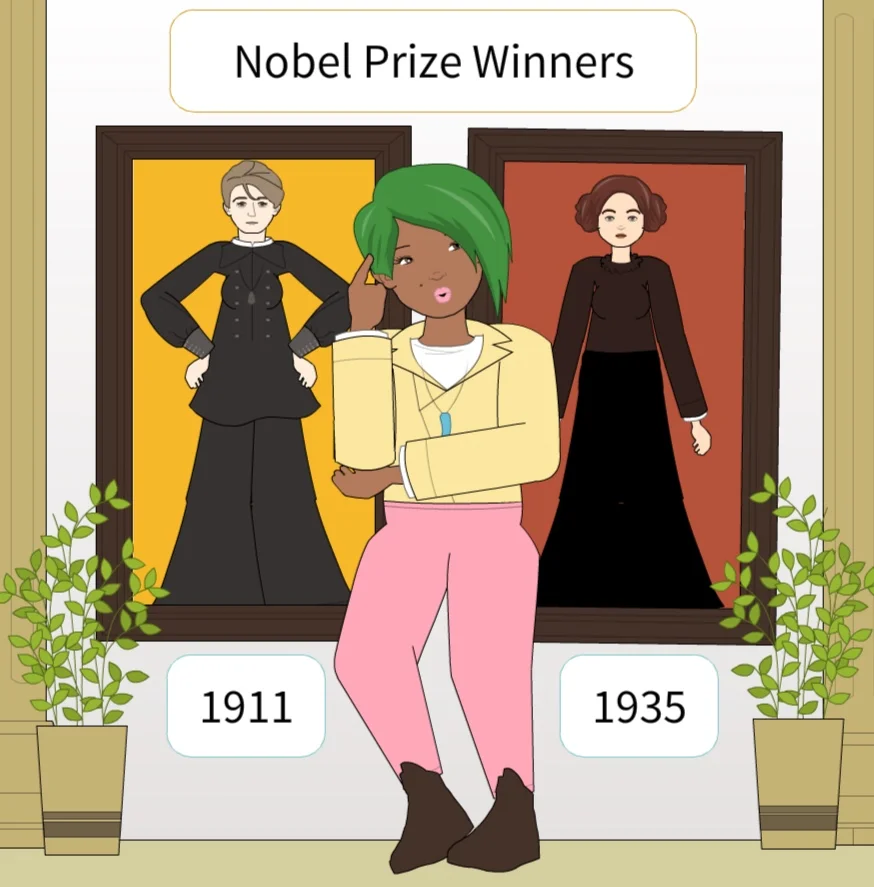 Shirley is in a hall full of Nobel laureates, and finds a mother-daughter duo that each won for Chemistry in separate years-- 1911 and 1935! She counts each year from 1911 until 1935 inclusive, taking as many seconds as the largest power of 2 which divides that year. For example, if a year is odd, she takes 1 second. If a year is divisible by 2 but not by 4, she takes 2 seconds. If a year is divisible by 4 but not by 8, she takes 4 seconds. How long does it take her to count all of the years? Bonus Trivia Question: Who were the mother-daughter Nobel Prize winners?