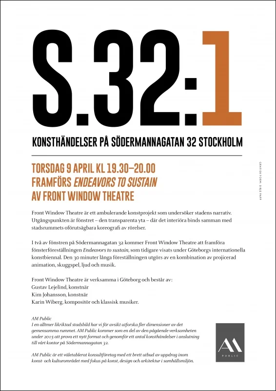  AM PUBLIC  Design of logotype S.32.1.  + Invitation/Poster: S.32.1 – Art events at Södermannagatan 32, Stockholm (2016)    