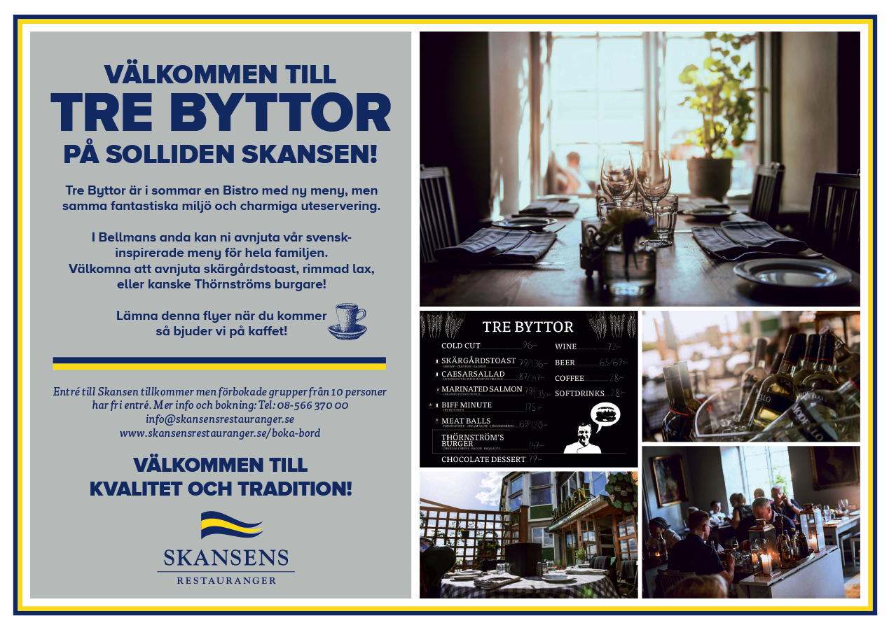 Flyer Tre Byttor, Skansens Restauranger