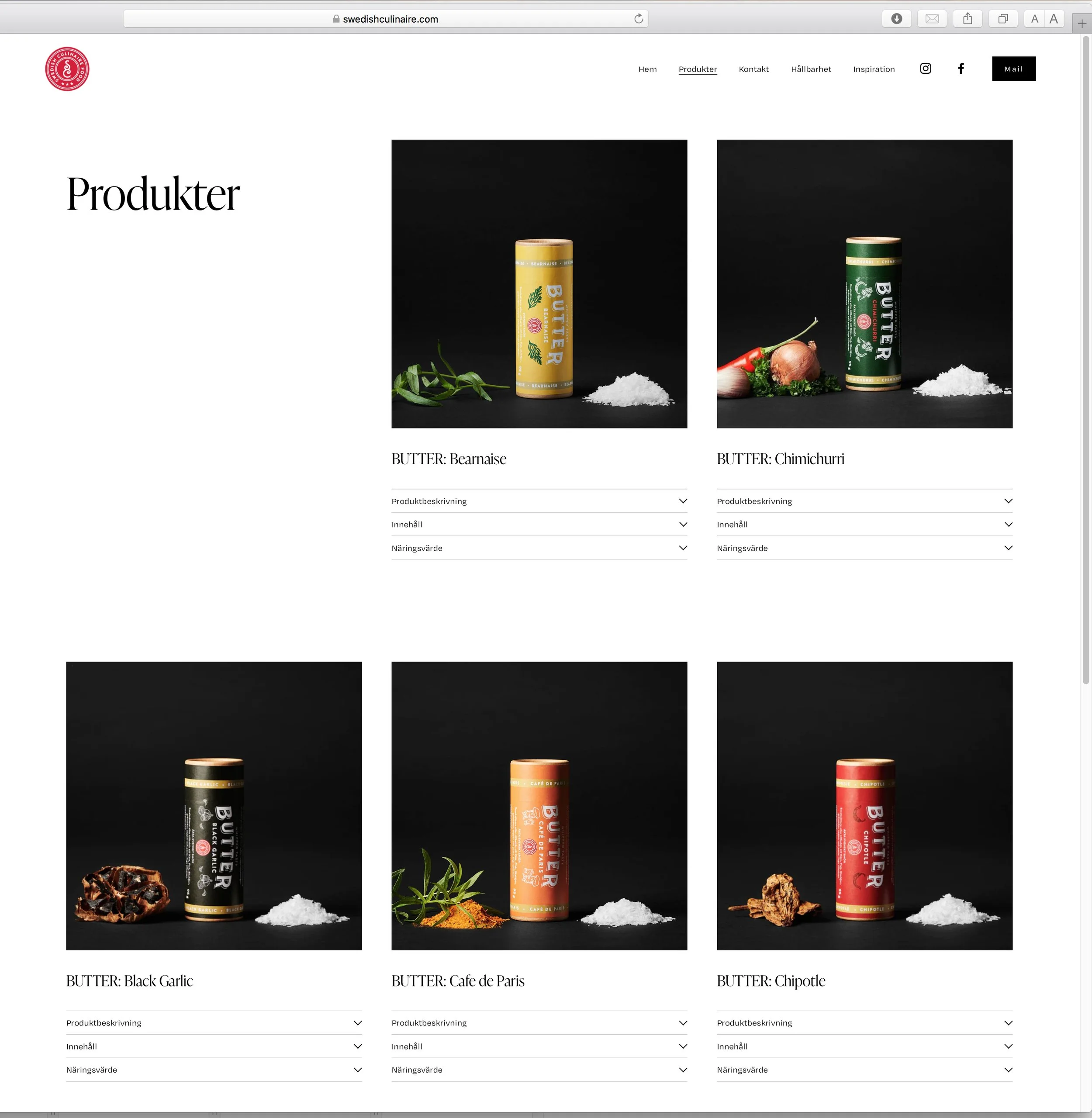 Hemsida av Swedish Culinaire Food. Design och produktion av Olivia Reichardt.