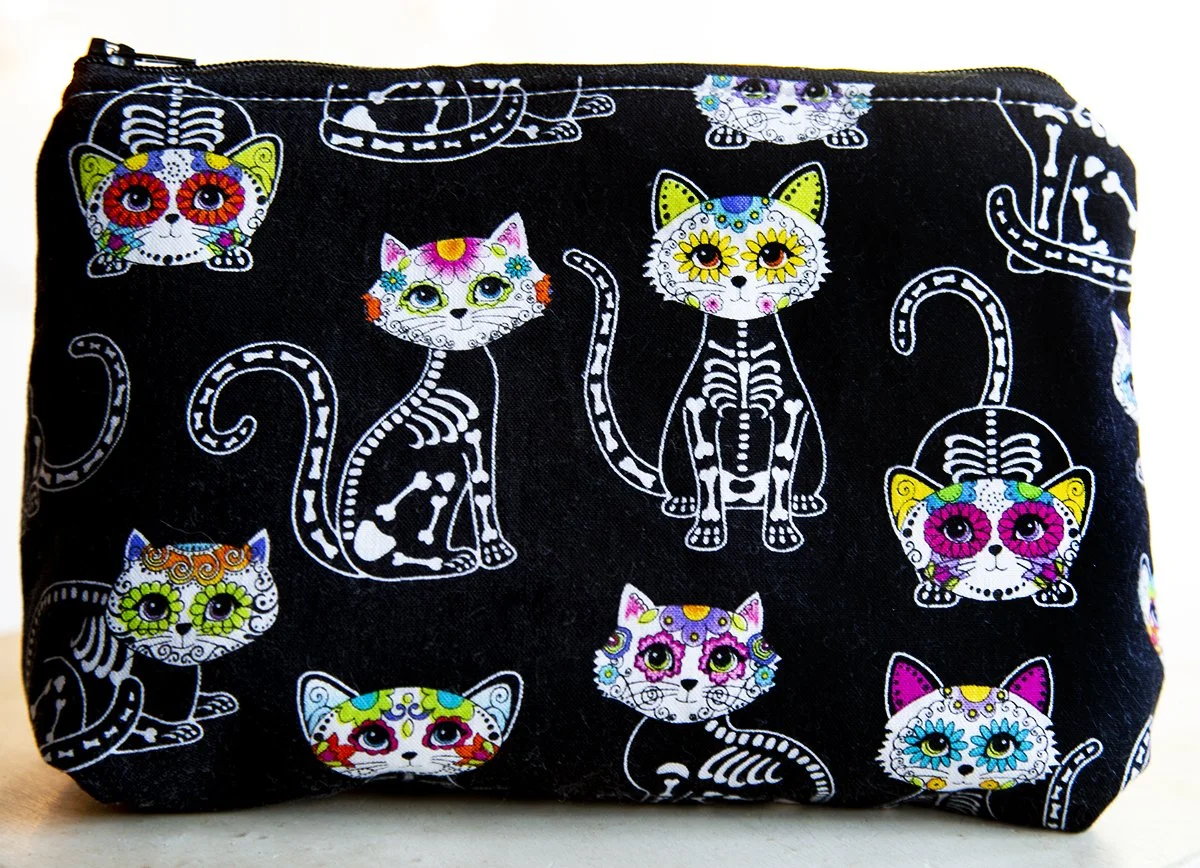 Sugar Skull Cats 7in makeup bag.jpg