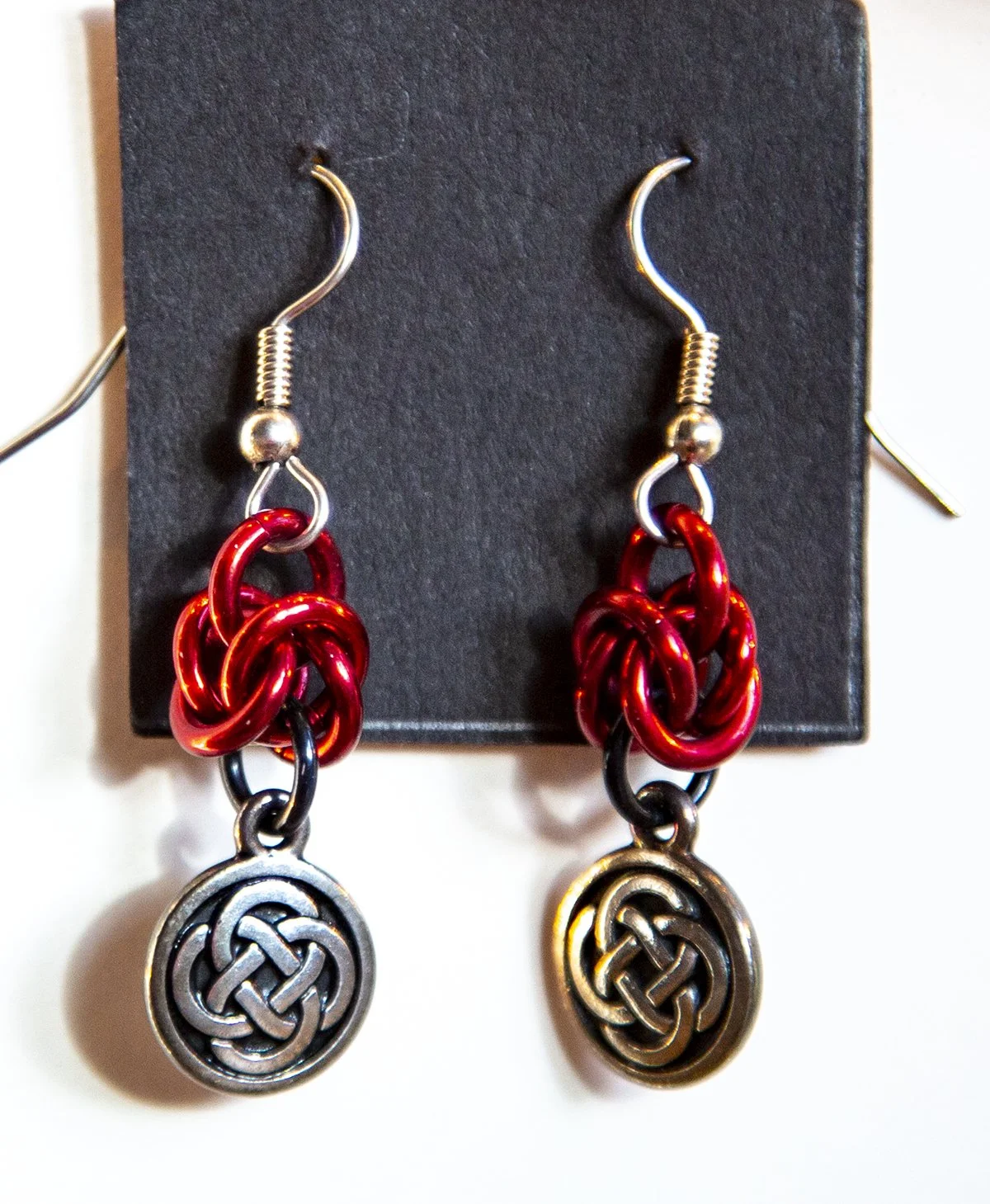 jewelry red chain mail Celtic knot earrings.jpg